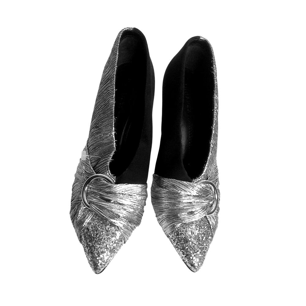 Stella Luna Disco Glam Silver Pleated & Black Pumps with Glitter Heel Size 38 - Picture 2 of 13